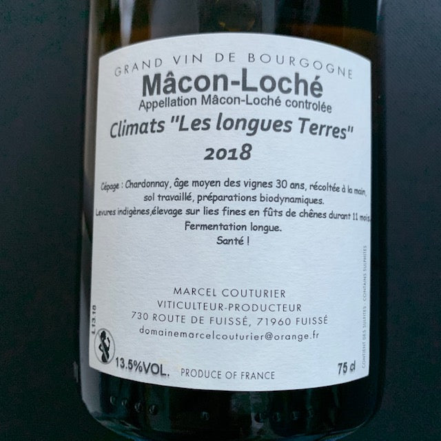 Mâcon-Loché Les Longues Terres 2018 Domaine Marcel Couturier 馬貢-洛舍「狹長地」白酒